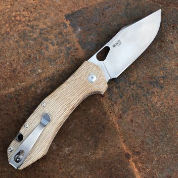 GiantMouse ACE Grand Natural Canvas Micarta Uddeholm Elmax Satin Blade Titanium Deep Carry Clip